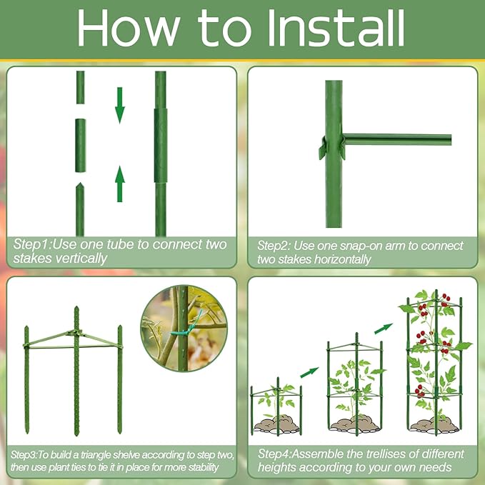 Halatool 6 Pack Tomato Cages for Garden, Up to 48 inch Adjustable Plant Cages & Supports, Tomatoes Stakes for Pots, Garden Trellis for Climbing Plants Vegetables Flowers Fruits