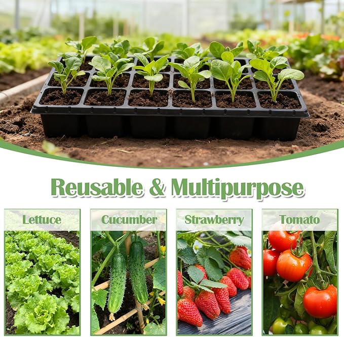 RooTrimmer 10 Pack 18 Cell Seed Starter Trays - 2.9 "Deep 3 Inch Big Cell Plastic Nursery Trays, 20" x 10", for 1020 Flat Trays Seed Germination, Planting Seedlings & Propagation