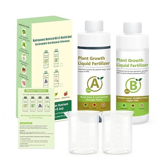 250ml Hydroponic Plant Food Nutrients, Indoor Herb Hydroponics Growing System General Plant Food A and B Fit for Vegetables, Fruits, Flowers。