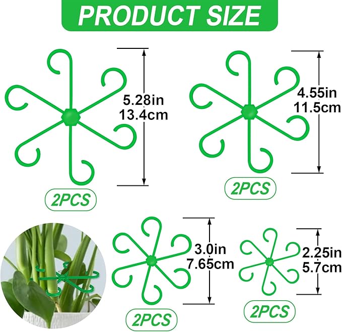 PAGOW 8 Pcs Climbing Houseplant Stem Supports, Plastic Flower Plant Growth Stakes Trellis, Reusable Plant Stem Holders, Stem Hook Growth Accessories for Plant Garden (4 Sizes)