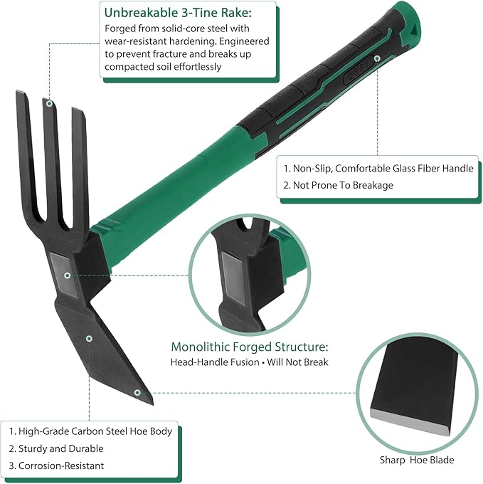 2pcs Garden Tools Comfortable Handle Hoes for Garden Work Carbon Steel Outdoor Tools（Light Blue）