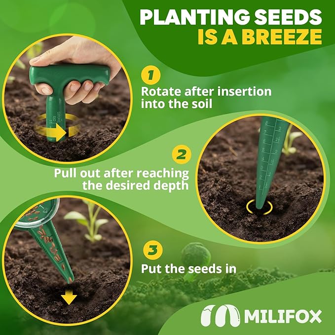 Seed Planter Tool, 6.9" Dibber Garden Tool, Plastic Seed Dibbler for Planting, Bulb Digger Garden Planter with Handle for Sowing Seeds, Planting, Bulbs, Digging (Green)