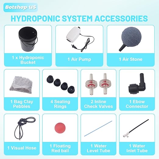 Hydroponics Growing System Kit 5-Gallon Deep Water Culture Recirculating Drip Grow System Indoor Garden Grow System with Hose, Air Pump, and Air Stone (1 Bucket + Drip Irrigation)