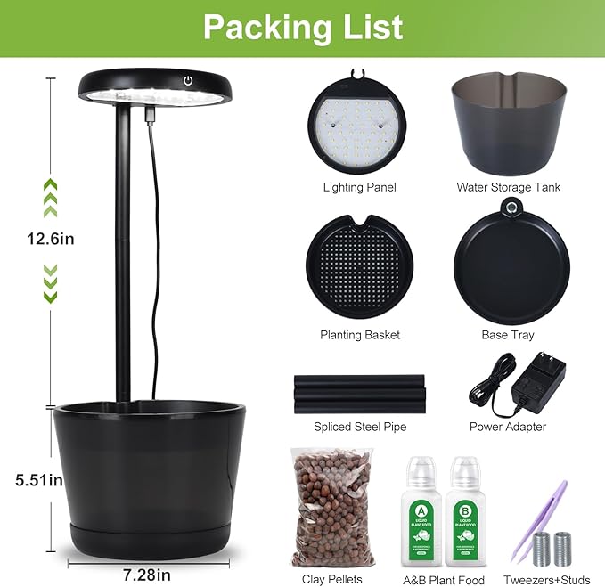 Indoor Clay pellets hydroponic Gardening System with 20-W LED Plant Grow Light.The Translucent hydroponic Growing System for Hydroponic Herbs, Vegetables, Lettuce Harvest on Countertop
