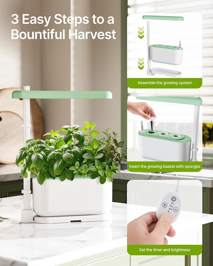 SUNCOZE Hydroponics Growing System Kit with 3 Pods – Full Spectrum LED Grow Light, Adjustable Height Indoor Herb Garden, Compact Hydroponic System for Beginners，Gardening Gifts