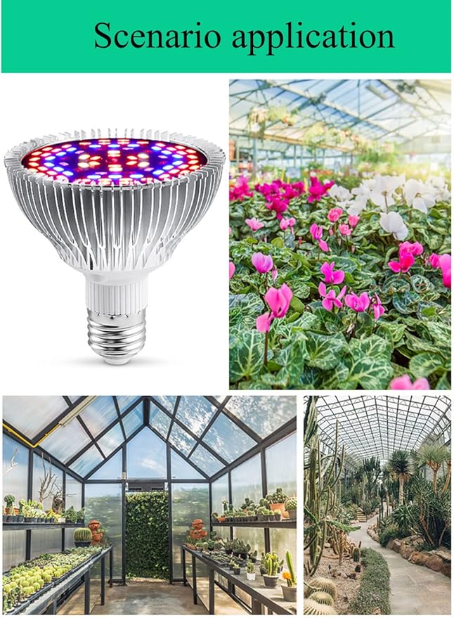 Full Spectrum 50W Led Grow Light Bulb for Indoor Plants, Vegetables and Seedlings, LED Plant Light Bulb for Hydroponics, Indoor Garden, Greenhouse and Organic Soil, E27 78LED Plant Lights, Pack of 2