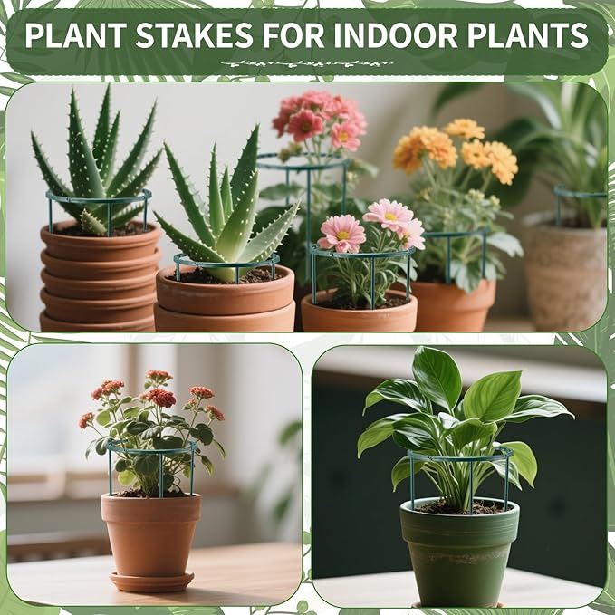 12Pack Plant Support Stakes,Half Round Plant Support Ring Plastic Plant Cage Holder Flower Pot Climbing Trellis for Small Plant Flower Vegetable,Indoor and Outdoor Plants