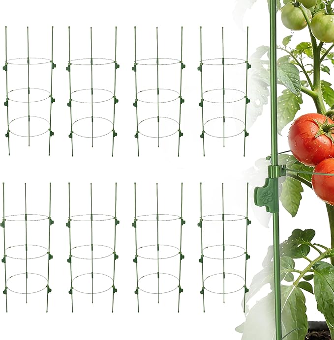 8 Pack 35.4" Tall Tomato Cages for Pots and Containers, Adjustable Tomato Plant Support with Sliding Clips, Plastic-Coated Metal Tomato Trellis Cage for Patio, Raised Bed & Garden Vegetables