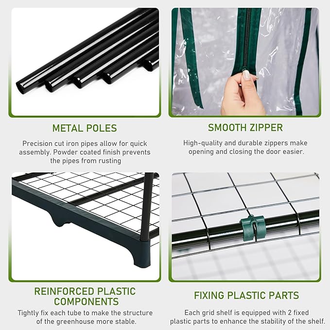 Outvita Mini Greenhouse, Small PVC Plant Green House with 4 Tiers Rack, Shelf Clips, Roll-up Zipper Door, Gardening Supplies for Indoor Outdoor Seedling Frost Protection, 27"x19.6"x63" Transparent