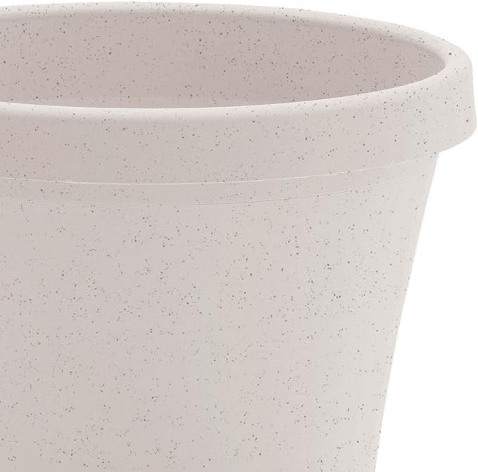 Bloem Terra 8" Diameter Round Vanilla Bean Resin Planter Pot with Drainage Holes for Indoor and Outdoor Gardening