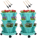 GameXcel Vertical Planter 3 Tier Stackable Planters Garden Planters Strawberry Herb Flower and Vegetable Planter Indoor Outdoor Gardening Pots with Removable Wheels and Tools
