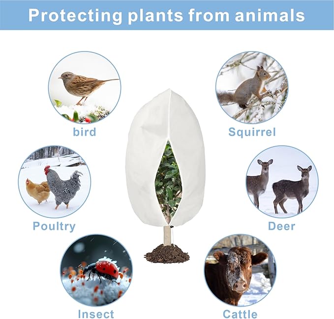 6 PCS Plant Covers Freeze Protection, 47.2"x31.5" Frost Blankets with Zipper Drawstring Reusable Winter Plant Protectors Bag Covers for Outdoor Garden Trees, Shrubs Cover for Frost Cold Pest, White