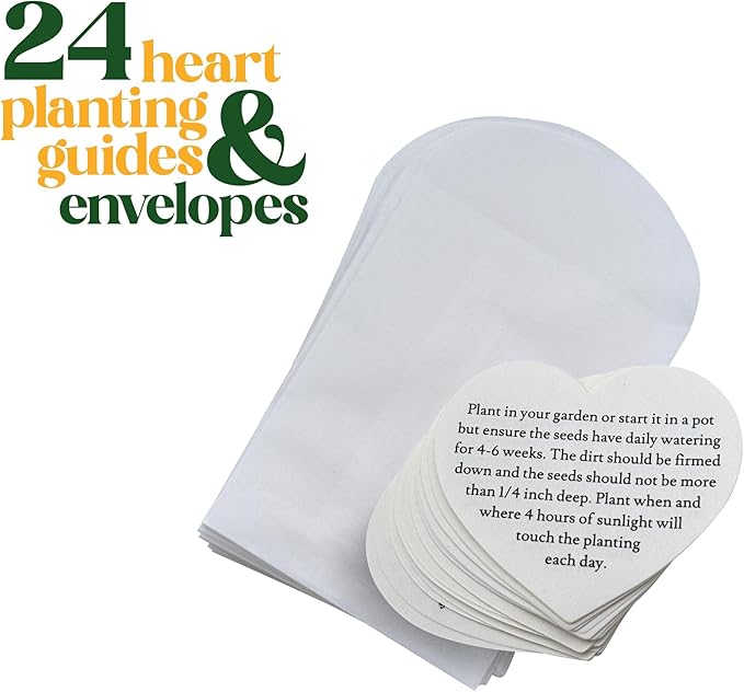Seed Bloom 24 Sets of Heart Planting Guide with Glassine Envelopes – Perfect for Seed Paper Products, Wedding Favors, and Gift Sets
