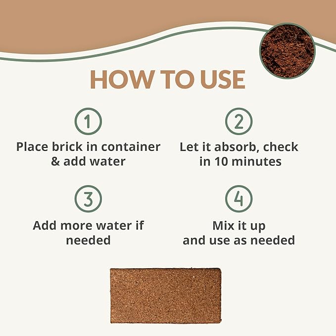 Coco Coir 650gm Bricks (6-Pack) - Organic Coco Coir for Plants & Gardening - OMRI-Listed Cocopeat for Garden Soil, Seed Starter Soil, & Mulch - Coconut Coir Bricks - Coconut Fiber Potting Mix