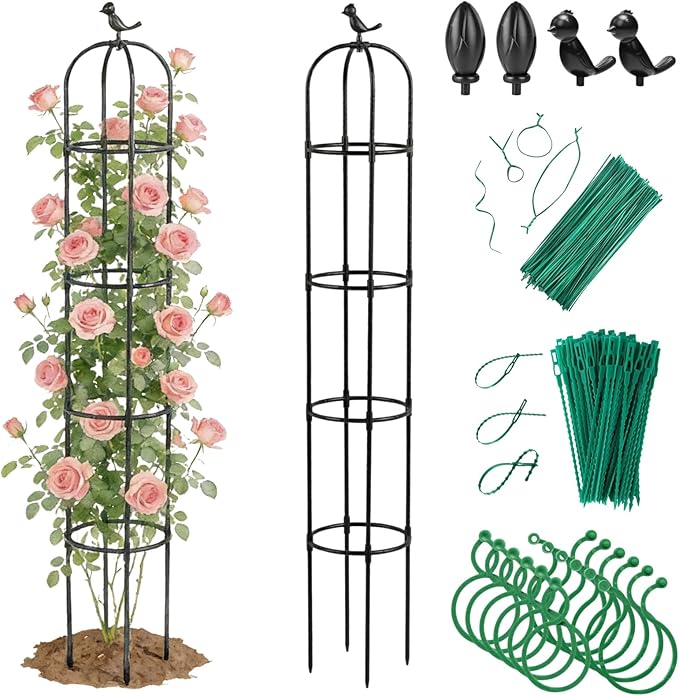 2 Pack Obelisk Trellis for Climbing Plants Outdoor - Heavy Duty Plastic Coated Steel Garden Arch Metal Trellis - Rustproof Tomato Cage Vertical Plant Support for Vines Vegetable Flower Indoor