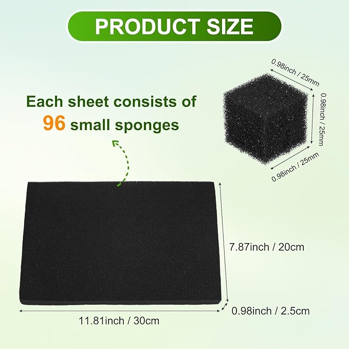 96-Pack Hydroponics Sponges, 0.98 Inch Growing Media Square Sponges for Planting Gardening Tool/Grow Seedlings/Home Vegetable Flower, Soilless Cultivation Seedling [Black]