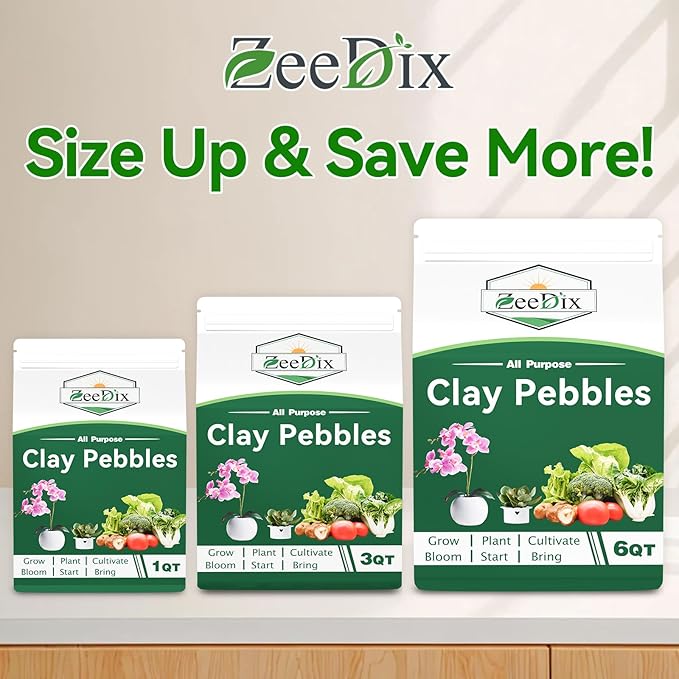Zeedix 6QT Leca Clay Pebbles for Plants, 4mm-16mm Clay Balls Hydroton Leca Balls for Hydroponic Growing Gardening Orchids Drainage Decoration Aquaponics