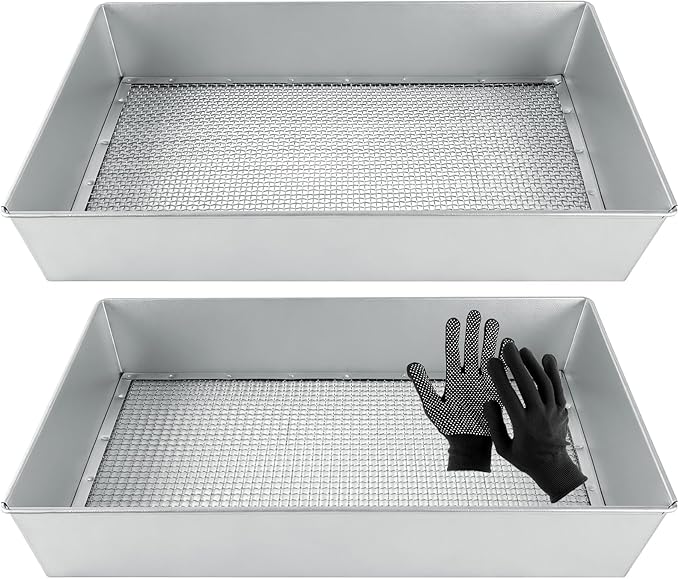 cyrico Soil Sifter for Gardening 2 Pack, 17.5 x 11.5 Inch Large Compost Sifter, Heavy Duty Metal Garden Sieve with 1/4 & 1/8 Inch Mesh Screens, Sifting Pan Tray for Rock, Dirt, Gravel, Sawdust, Sand