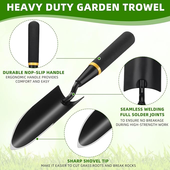 8 Pcs Garden Hand Trowel Heavy Duty Carbon Steel Garden Shovels Tools with Resin Rubberized Handle for Camping, Digging, Soil Planting, Transplanting, Lawn Yard Farm (Narrow Shovels)
