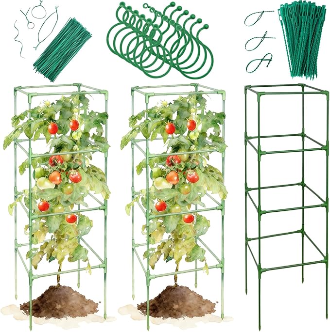 3 Pack Tomato Cages for Garden - 48" Square Tomato Cage for Pots & Raised Garden Bed - Heavy Duty Tall Tomatoes Trellis Plant Stakes Support for Vertical Climbing Plants Vegetables & Flowers