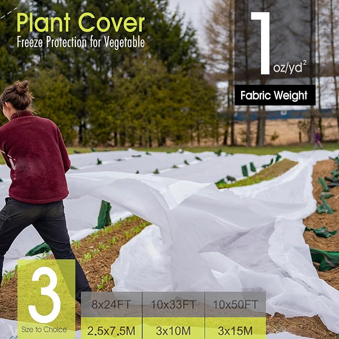 RIFNY Plant Covers Freeze Protection, 1 oz/yd² 10Ft x 50Ft Frost Cloth Plant Freeze Protection for Winter Frost Snowstorm, Frost Blankets for Outdoor Plants Protect from Birds, Pests