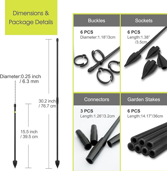 Plant Stakes for Indoor Plants, RIFNY 14 Inch Plant Support Stakes with Clips, Tall Adjustable Plant Sticks for Indoor Monstera Tomato Orchid Potted Plants Flower (6 PCS, Black)