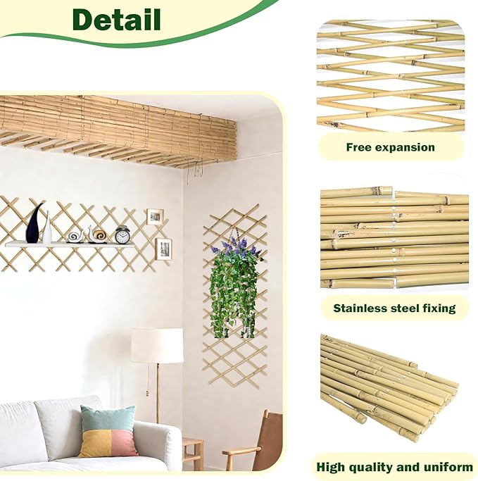 2 Pcs 48x72 Inch Expandable Bamboo Trellis, Garden Lattice Fence, Expandable Fence for Climbing Plants, Vines & Ivy,Pet & Dog Barrier