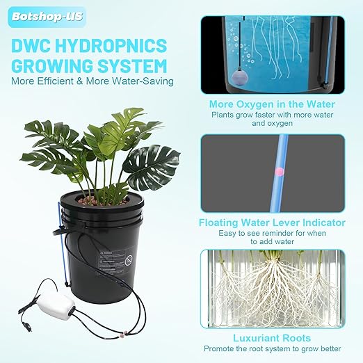 Hydroponics Growing System Kit 5-Gallon Deep Water Culture Recirculating Drip Grow System Indoor Garden Grow System with Hose, Air Pump, and Air Stone (1 Bucket + Drip Irrigation)