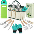 10-Piece Heavy-Duty Gardening Tools Set with Tote Bag - Rust-Proof Aluminum Gardening Hand Tools with Non-Slip Ergonomic Wood Handle - Gardening Supplies Set Ideal Gift for Men & Women