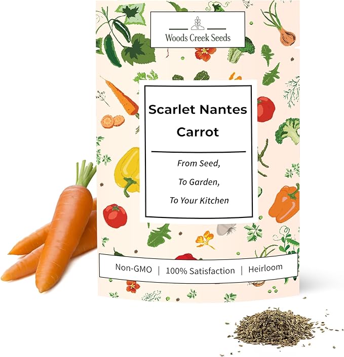 Woods Creek Seeds: Scarlet Nantes Carrot Seeds for Planting - Over 2,800 Heirloom Carrot Seed Pack - Non-GMO Carrots Seeds for Planting Outdoors or Indoors - Beginner Friendly Vegetable Gardening