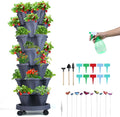 GameXcel Vertical Planter, 7 Tier Stackable Strawberry Planter with Garden Tool Set, Movable Indoor/Outdoor Garden Herb Pot for Growing Vegetables and Succulents, Dark Gray