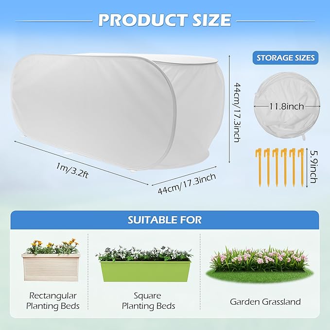 Pop-Up Plant Winter Cover, Non-Woven Fabric Shelter with Stakes, Insulated Frost for Garden Beds, Lightweight and Foldable for Shrubs, Vegetables and Small Potted Fruit Trees(1Pcs 39x17x17")