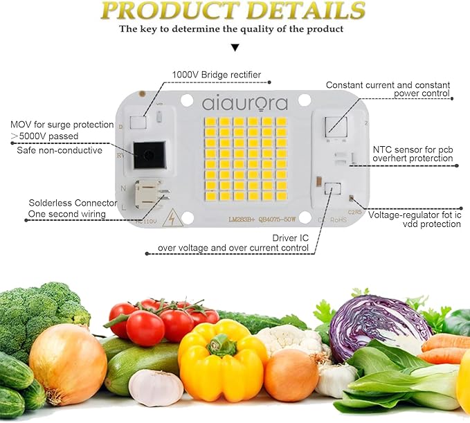 2PCS AC110V 50W Solderless AC Led Chip with LM283B+ Diode 6000K Led Panel with Bracket, Thermal Grease, Scraper for DIY Hydroponic Grow Lamp, Floodlight, Street Light (LM283B 6000K)
