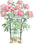 1 Pack Metal Peony Plant Support Cage,32.2" H x 19.2" D Grow Through Flower Support with Wide Top Ring,Bouquet Shape Flower Cage for Peonies Roses and Top-Heavy Blooms