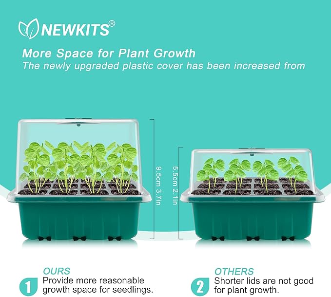 Seed Starter Tray with Grow Light, Seed Starter Kit, Plant Germination Starting Trays with Humidity Dome and Base for Greenhouse Grow Wheatgrass Hydroponic(12 Cells per Tray)