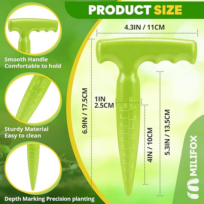 Seed Planter Tool, 6.9" Dibber Garden Tool, Plastic Seed Dibbler for Planting, Bulb Digger Garden Planter with Handle for Sowing Seeds, Planting, Bulbs, Digging (Light Green)