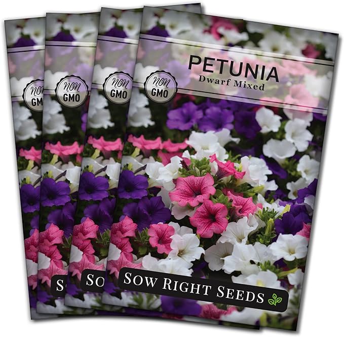 Sow Right Seeds - Dwarf Mixed Petunia Seeds to Plant - Full instructions for Planting and Growing a Flower Garden - Non-GMO Heirloom Seeds - Annual Hanging Basket Flower - Wonderful Gardening Gift (4)