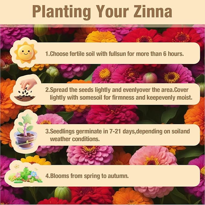 16000+ Zinnia Flower Seeds for 2026-7+ Color Mix, High Germination Rate, Perfect for Gardens, Mix Zinnia Wildflower Seeds, Mixed Colors and Large Blooms, Easy to Grow, Large 4 Ounce Packet