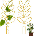 Metal Trellis for Potted Plants, 2 Pack 12'' Small Leaf Shape Plant Climber Supports Mini Garden Trellis Indoor Climbing Plants Stakes Houseplant Accessories for Hoya Vines, Pothos, Flower, Monstera