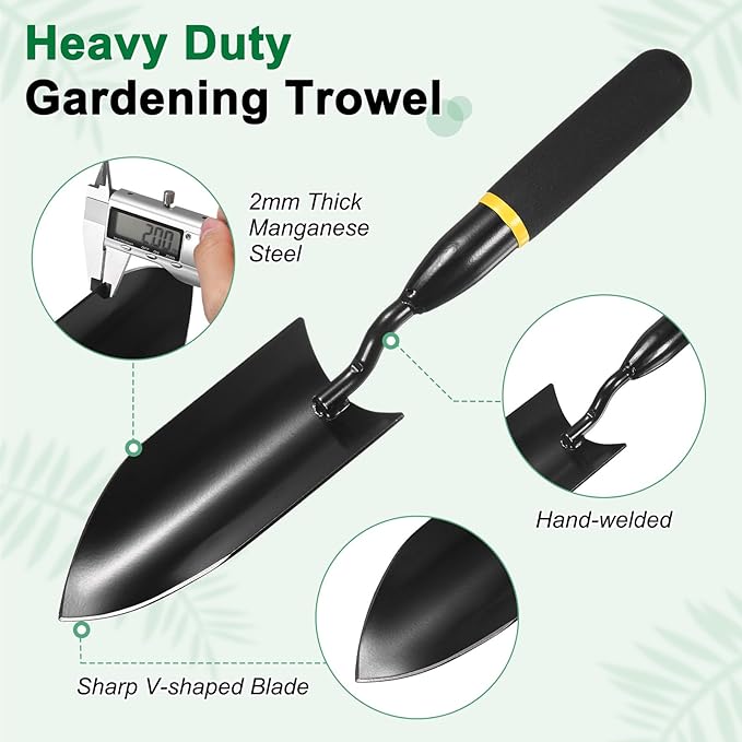 Gardening Trowel, 12 Inch Manganese Steel Garden Hand Shovel with Rubber Handle, Trowel Garden Tool for Farmer Soil Planting Digging Transplanting