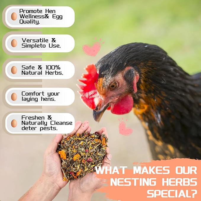 18oz Chicken Nesting Herbs Chicken Feed, Premixed 8 Dried Herbs Dried Poultry Natural Nesting Herbs for Freshening Coop Accessories Natural Refresher Feed & Pest Deterrent Hen Treats for Coops