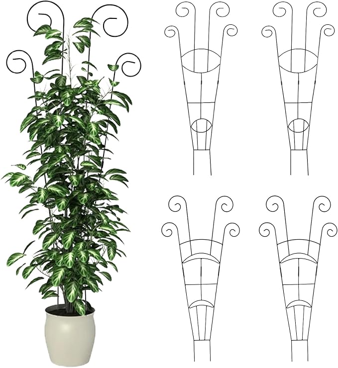 4 Pack Metal Trellis for Climbing Potted Plants Indoor Outdoor - 30 Inch Rustproof Garden Stakes, Plant Support for Monstera Pothos Ivy Hoya Vines, Potted Houseplant