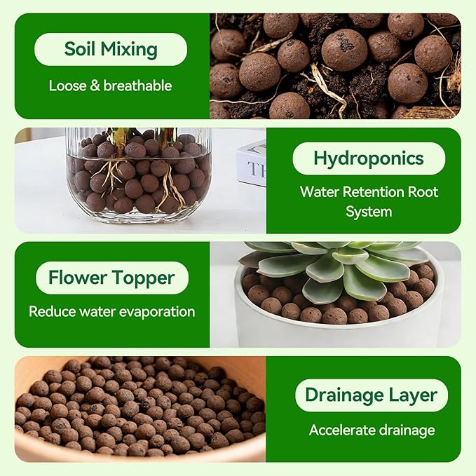 Zeedix 6QT Leca Clay Pebbles for Plants, 4mm-16mm Clay Balls Hydroton Leca Balls for Hydroponic Growing Gardening Orchids Drainage Decoration Aquaponics
