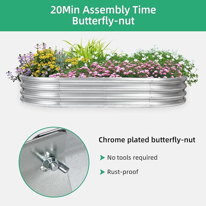 Gartist 4x2x1 Ft Galvanized Raised Garden Bed with Open Bottom, Outdoor Thickening Oval Planter Box for Herbs, Vegetables, Fruits