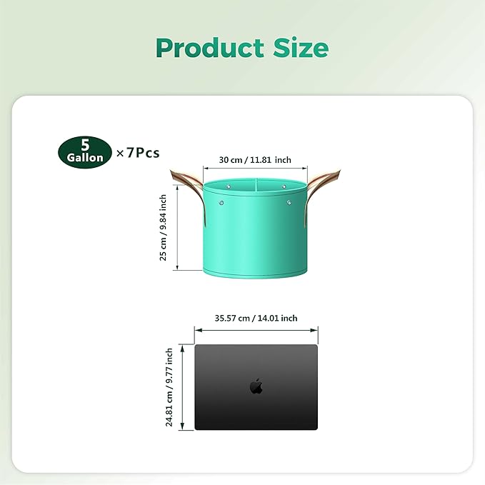 SPONDWILD 7 Pcs 5 Gallon Grow Bags, Small PE Garden Grow Bags for Plants with Branch-Binding Holes and Bottom Drain Holes, Ideal for Vegetables, Strawberries and Flowers