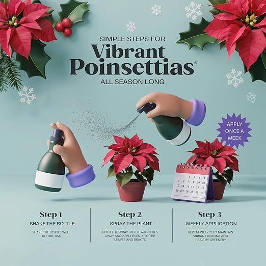 Gardenera Poinsettia Plant 3-1-2 Fertilizer Spray - Organic Liquid Plant Food Mist for Christmas Flowers and Trees - 8oz