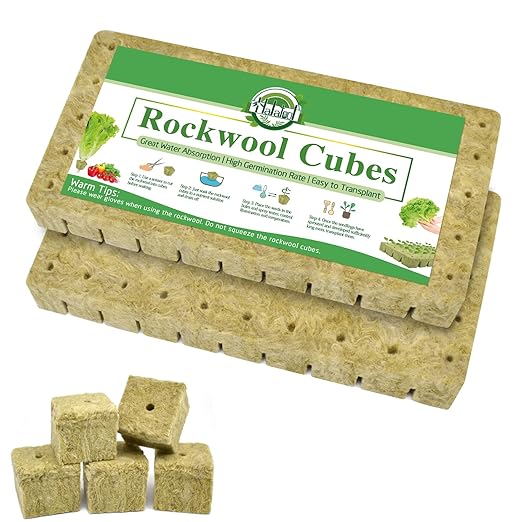 Halatool 100PCS 1 Inch Rockwool Cubes - Rock Wool Seed Starter Plugs for Seedling Starter, Hydroponic Gardening, Soilless Cultivation & Plant Cloning (2Sheets)