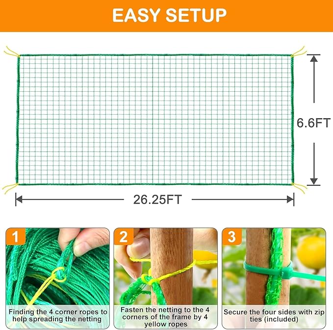 Trellis Netting, Garden Netting for Plants, 6.6x26 Feet Garden Trellis Netting for Climbing Plants with 27 Strands Nylon Outdoor Indoor, Vegetable Grow Trellis Net for Tomato, Cucumber, Grape, Bean
