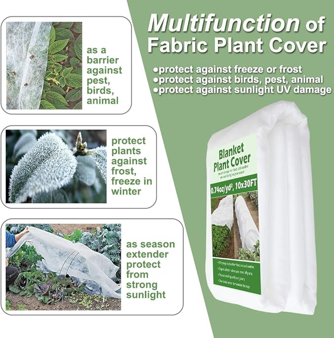 Plant Covers Freeze Protection 10 ft x 30 ft Floating Row Cover 0.9oz/yd² Garden Fabric Plant Cover for Winter Frost/Sun Pest Protection (10FT X 30FT)
