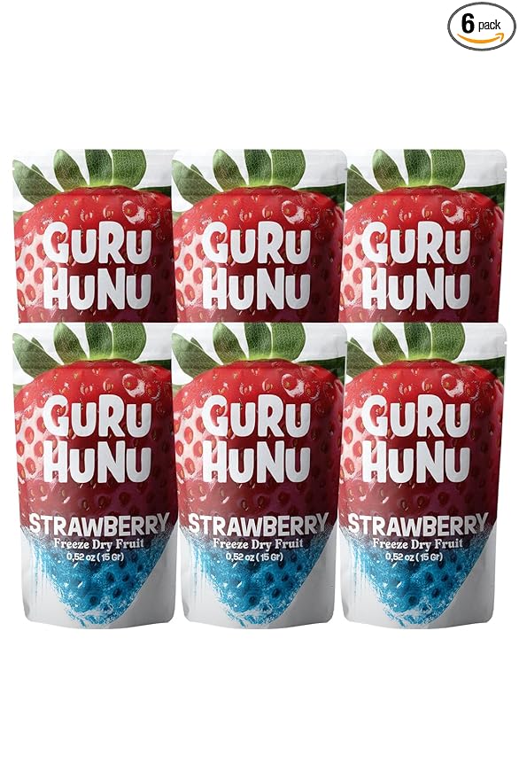 GURU HUNU Freeze Dried Strawberry 6 Pack - Dehydrated Fruit Chips Camping Snacks Fruit - Bulk Dried Fruit No Sugar Added, Dry Fruit Snacks Healthy Gift (Strawberry - 6 Pack)